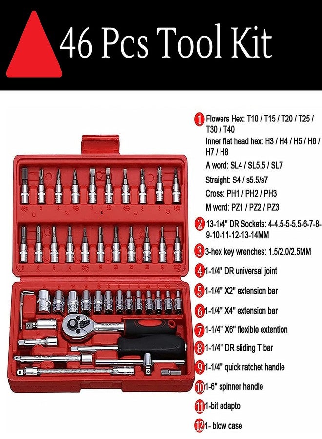 Sument Tool Kit 46 Pieces Drive Socket Set Auto Repair Hand Tool Ratchet Wrench Set, Tools Kit for Automotive Repair, Household, Car & Bicycle Repairs Metric screwdriver Set with Storage Case - Image 2